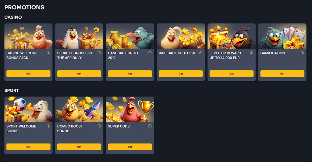 Bonusmenu en instellingen op mobiel